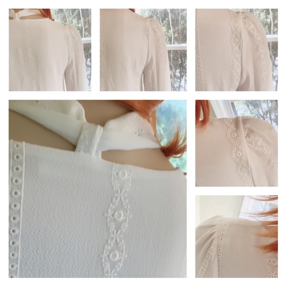 SALE Honey Punch Delicate White Eyelet Short Dress Long Sleeves Bow Tie Sash SML - Picture 8 of 16